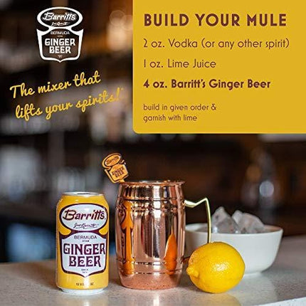 Barritt's Original Ginger Beer, Non-Alcoholic Soda Cocktail Mixer, 12 fl oz Cans, 24 Pack