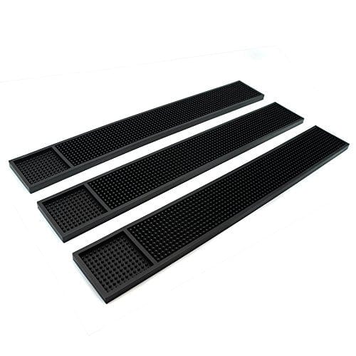 BARsics Rubber Bar Service Mat for Counter Top 24" x 3.5" (Black 3-Pack)