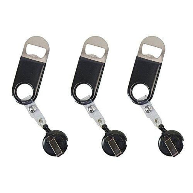 Retractable Flat Beer Bottle Opener with Belt Clip for Bartenders,Waiter (Black 3-Pack)