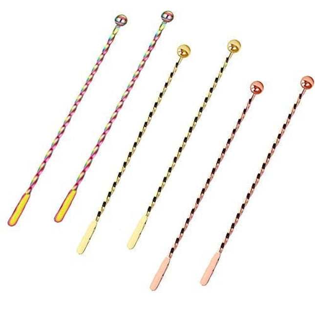 Stainless Steel Coffee Beverage Stirrers Stir Cocktail Drink Swizzle Stick with Small Rectangular Paddles Multicolor