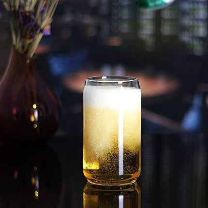 Large Beer glasses,20 oz Can Shaped Beer Glasses Set of 4,Elegant Shaped Drinking Glasses is Ideal Gift,Tumbler Beer Glasses Great for Any Drink and Any Occasion