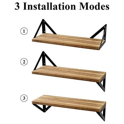 BAYKA Floating Shelves Wall Mounted, Rustic Wood Wall Shelves Set of 3 for Bedroom, Bathroom, Living Room, Kitchen
