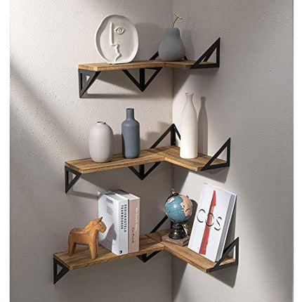 BAYKA Floating Shelves Wall Mounted, Rustic Wood Wall Shelves Set of 3 for Bedroom, Bathroom, Living Room, Kitchen