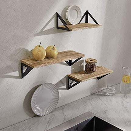 BAYKA Floating Shelves Wall Mounted, Rustic Wood Wall Shelves Set of 3 for Bedroom, Bathroom, Living Room, Kitchen