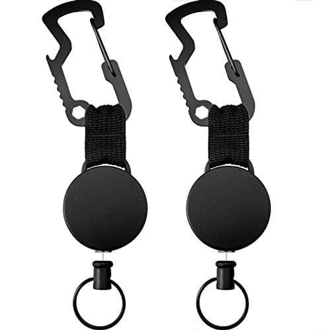Advanced Mixology Retractable Key Chain Multifunction Badge Holder Reel with Steel Cable Multitool Keychain Bottle Opener for Mens, 2 Pieces (Black)