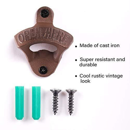 Best Bottle opener wall mounted - Rustic vintage cast iron with magnet cap catcher - housewarming gifts for men by Beerust - great as beer accessories, barware, kitchen and man cave