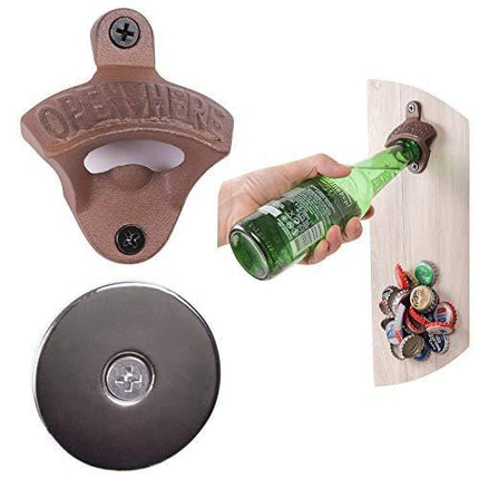 Best Bottle opener wall mounted - Rustic vintage cast iron with magnet cap catcher - housewarming gifts for men by Beerust - great as beer accessories, barware, kitchen and man cave
