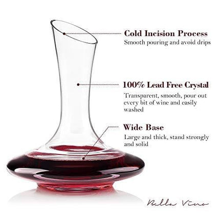 Bella Vino Wine Decanter, 100% Lead-Free Hand Blown Crystal Glass, Red Wine Carafe, Wine Aerator with Wide Base,Wine Accessories,Wine Gift, Elegant and Effective Red Wine Carafe (1800ML)