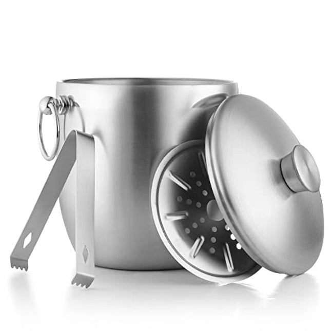 Bellemain Stainless Steel Ice Bucket with Lid - Double Wall Insulated Ice Bucket for Cocktail Bar, Parties, Buffet - Bartender Ice Cube Holder with Drip Tray, Tongs - 3 Liter Large Ice Container