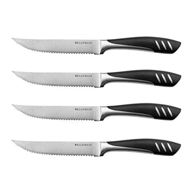 Bellemain Serrated Steak Knife Set | Meat Knife Set BBQ, Meat Knife for Table | Sharp Knife Set, Dinner Knives, Gourmet Steak Knives, Black Knife Set | Serrated Steak Knives Set of 4