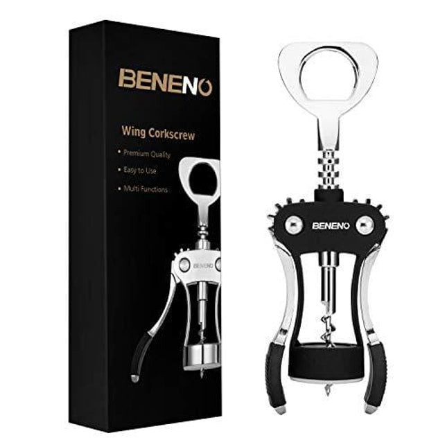 Wine Opener, Zinc Alloy Premium Wing Corkscrew Wine Bottle Opener with Multifunctional Bottles Opener, Upgrade - Black