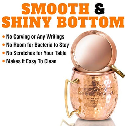 Benicci Moscow Mule Copper Mugs - Set of 4 - 100% HANDCRAFTED - Food Safe Pure Solid Copper Mugs - 16 oz Gift Set with BONUS: Premium Quality Cocktail Copper Straws and Jigger!