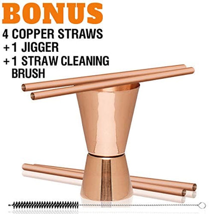 Benicci Moscow Mule Copper Mugs - Set of 4 - 100% HANDCRAFTED - Food Safe Pure Solid Copper Mugs - 16 oz Gift Set with BONUS: Premium Quality Cocktail Copper Straws and Jigger!