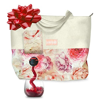 BB Bevvy Bags Wine Purse - Beach Bag, Wine Bottle Tote, Bottle Carriers, Handbag, Purse Dispenser, Insulated Compartment, a Gift Ideas For Friends and Family, Beige, Medium