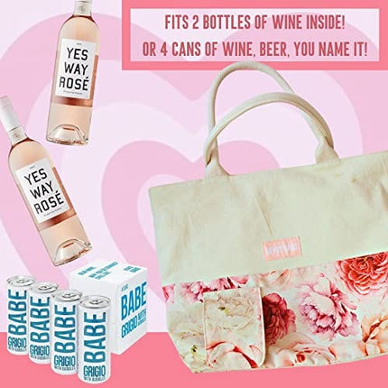 BB Bevvy Bags Wine Purse - Beach Bag, Wine Bottle Tote, Bottle Carriers, Handbag, Purse Dispenser, Insulated Compartment, a Gift Ideas For Friends and Family, Beige, Medium