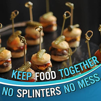 200PCS Bamboo Cocktail Picks, 4.7 Inch Handmade Sticks Cocktail Skewers, Cocktail Picks Fruit Toothpick for Appetizers, Fancy Toothpicks for Events and Parties