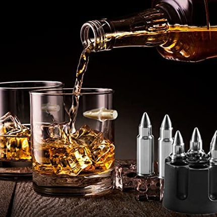 Whiskey Gun Decanter Gift Set - + 2 Whisky Bullet Glasses & Bullet Chilling Stones - Gun Shaped Rich Wood Classic Mahogany Base Tray - Liquor Scotch Bourbon -Boyfriend Husband Anniversary Retirement
