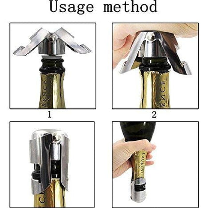 Champagne Sealer Stopper, BGMAX 3 Pack Stainless Steel Sparkling Wine Bottle Plug Sealer Set with a Longer Sealing Plug, Gifts Accessories for Champagne