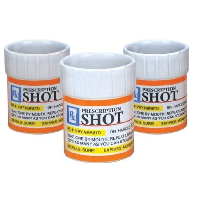 Big Mouth Toys Prescription Pill Bottle Shaped Shot Glass Set, 3-Pack