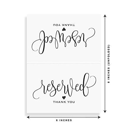 Bliss Collections Heart Reserved Signs for Wedding Reception, 4x6 Reserved Table Cards, Table Setting Cards, Pack of 10