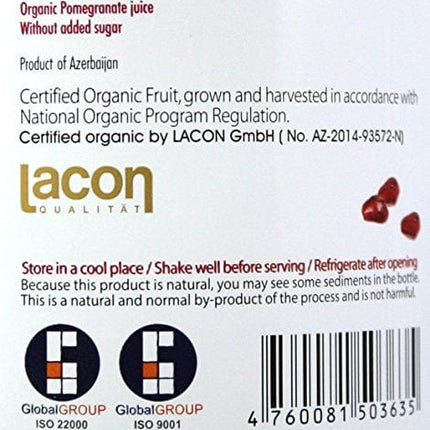 100% Pomegranate Juice - USDA Organic Certified - Glass Bottle (6 Pack) No Sugar, No Artificial Colors, No Preservatives, No Flavors Added