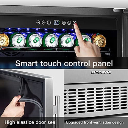 BODEGA Beverage Cooler 24 Inch, Built-in and Freestanding Beverage Refrigerator 180 Cans, Stainless Steel Under Counter Beverage Fridge with Advanced Cooling System, Adjustable Shelf, Energy Saving, Perfect for Soda, Water, Beer, etc.