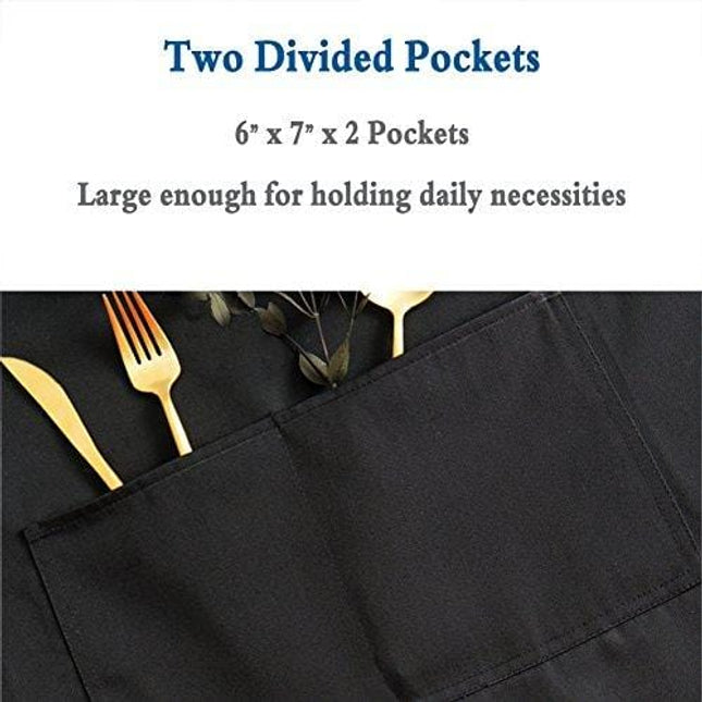 Adjustable Bib Apron - Water Resistant with 2 Pockets Cooking Kitchen Aprons for Women Men Chef Large Size 27x 29" with 38" Strap, Black by BOHARERS