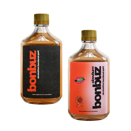 bonbuz OG & slowburn alcohol-free alchemy spirit Mini Flask Combo - 2x 200ml (6.76 fl oz) - Non-Alcoholic Spirits, Low Calorie, Keto, Gluten Free, Sugar Free Dietary Supplement Liquor Replacement