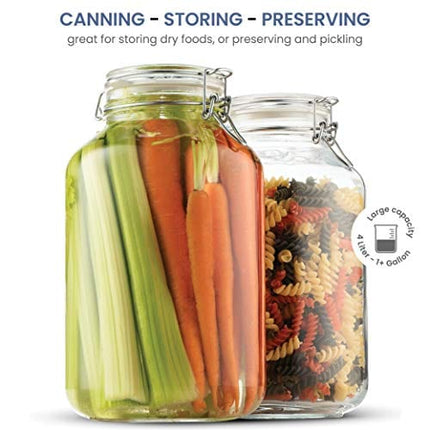 Bormioli Rocco Glass Fido Jars - 135¼ Ounce (4 Liter) with hermetically Sealed hinged Airtight lid for Fermenting, Preserving, Bulk - dry Food Storage, With Paksh Novelty Chalkboard Label Set (2 Pack)