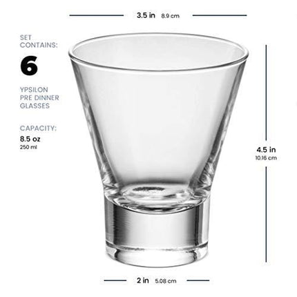 Bormioli Rocco 6-Pack YPSILON Cocktail Glasses set - 8.5 Ounce, Bar Glass, Stemless Martini Glasses for All Alcoholic Beverages like Margarita, Manhattans, Bourbon, Vodka, Gin, Lead-Free Whiskey Glass