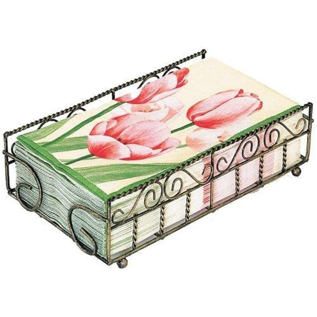 Boston International Garden Gate Design Guest Towel Napkin Holder Caddy, Antique Brass