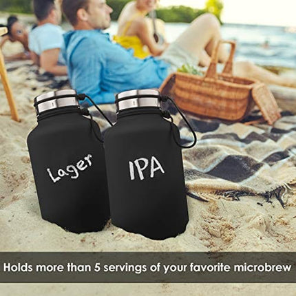 Bottle Bud Insulated Beer Growler – Keeps Beer Carbonated and Cold for More Than 24 Hours – Keeps Drinks Hot for 12 Hours – Leak Proof Lid, Neoprene Carry Case – Stainless Steel Growler for Beer 64 oz