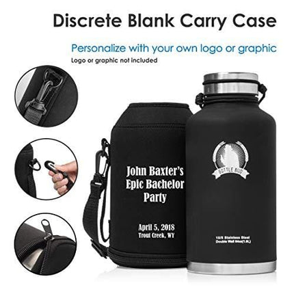 Bottle Bud Insulated Beer Growler – Keeps Beer Carbonated and Cold for More Than 24 Hours – Keeps Drinks Hot for 12 Hours – Leak Proof Lid, Neoprene Carry Case – Stainless Steel Growler for Beer 64 oz