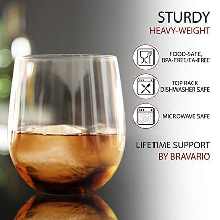 Bravario Unbreakable Stemless Plastic Wine Glasses | Reusable | Shatterproof 100% Tritan Plastic | Dishwasher-Safe | BPA-free | Awesome for Indoor & Outdoor | 13 oz, Set of 4