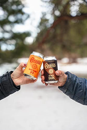 Bravus Non-Alcoholic Variety Sampler 12 Pack x 12 Fl Oz Cans - Low-Calorie, Gluten-Reduced, Vegan NA Craft Brew, 2 IPA, 2 Oatmeal Dark, 2 Raspberry Goose, 2 Peanut Butter Dark, 4 Blood Orange IPA