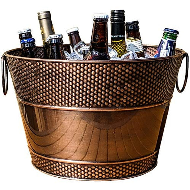 BREKX Copper Galvanized Old Tavern Copper-Finish Beverage Ice Bucket/Drink Tub for Parties, Wedding Gifts, 15 Quarts -Farmhouse Decor