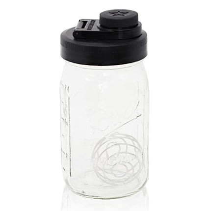 Brewing America Mason Jar Shaker Bottle, Glass Mixer Perfect as Workout Protein Shaker, Glass Water Bottle, Baby Formula Mixer, 32-Ounce Wide Mouth Jar with Plastic Lid and Shaker Ball, Black