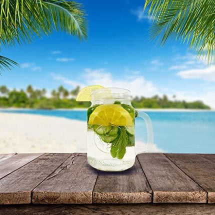 Mason Jar Mugs with Glass Handles and Metal Straws, Brimley 16oz Drinking Glasses Set of 4