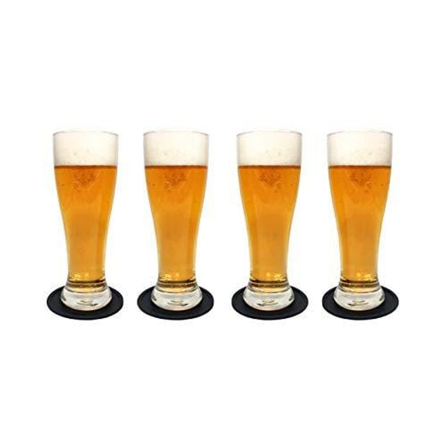 Nucleated Pilsner Craft Beer Glasses Set, Brimley 16oz Beer Drinking Set of 4 with Silicone Drink Coasters