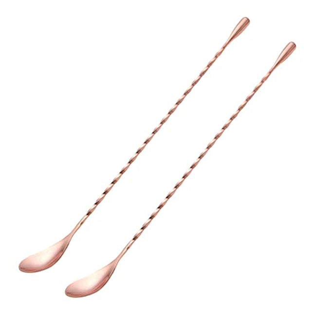 2 Pcs 12 Inches Bar Spoon, Long Handle Mixing Stirrers for Drink, Briout Stainless Steel Bar Cocktail Shaker Spoon, Rose Gold