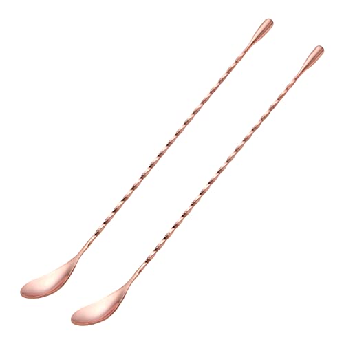 2 Pcs 12 Inches Bar Spoon, Long Handle Mixing Stirrers for Drink, Briout Stainless Steel Bar Cocktail Shaker Spoon, Rose Gold