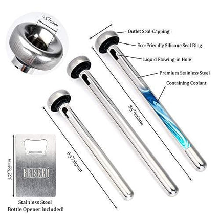 Beer Chiller Sticks for Bottles Set | 3 Stainless Steel Cooling Chillers | Christmas Gift Accessories | Cooler Gag Idea for Mens Birthday Gifts