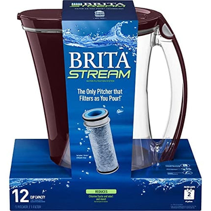 Brita Stream Cascade Water Filter Pitcher, Bordeaux, Large 12 Cup, 1 Count