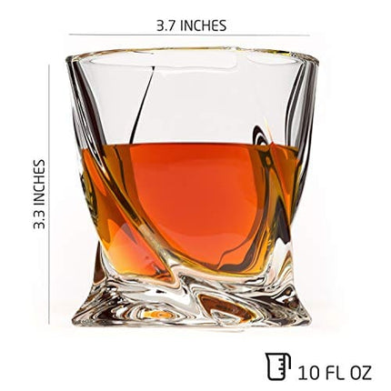 Whiskey Glass Set of 2 - Whyskey Rocks Chilling Stones & 2 Bourbon Glasses For Men or Women - Large 10oz No Lead Crystal Whiskey Glass And Stone Set - Premium Glassware in Wooden Box