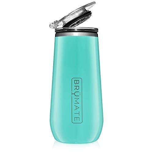 BrüMate 12oz Insulated Champagne Flute With Flip-Top Lid - Made With Vacuum Insulated Stainless Steel (Aqua)