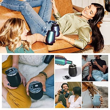 BrüMate Uncork'd XL 14oz Insulated Wine Glass Tumbler With 100% Leak-Proof Lid - Made With Vacuum Insulated Stainless Steel (Glitter Mermaid)