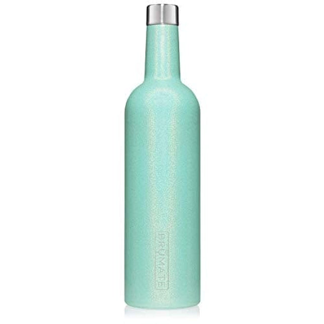 BrüMate Winesulator 25 Oz Triple-Walled Insulated Wine Canteen Made Of Stainless Steel, 24-hour Temperature Retention, Shatterproof, Comes With Matching Silicone Funnel (Glitter Aqua)