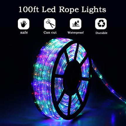 Advanced Mixology 100Ft LED Rope Lights, Cuttable & Connectable Outdoor String Lights Waterproof Decorative Lighting for Indoor/Outdoor,Deck, Patio,Backyards Garden,Party and Christmas Decorations (Multicolor)