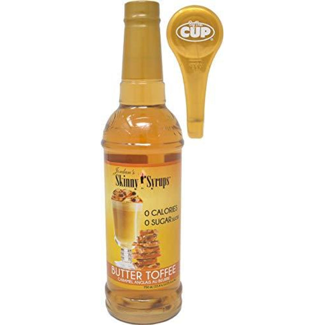 Jordan's Skinny Syrups Sugar Free Butter Toffee Coffee Syrup 750 mL Bottle with By The Cup Syrup Pump