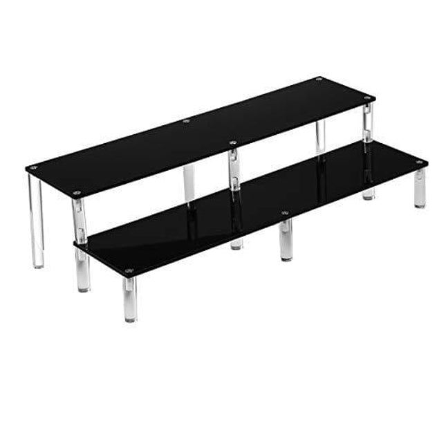 BYCY 2 Tier Black Acrylic Display Stand Cupcakes Holder, Dessert Display Riser for Great Event, Birthday Party, Wedding Party (1 Pack - 16" x 6.9" x 4.25")